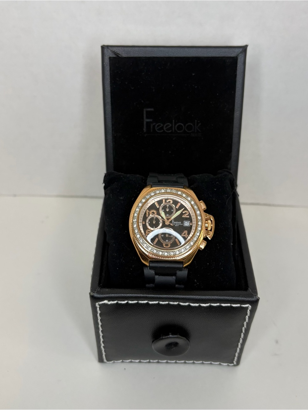 Freelook Women's Rose Gold and Black Crystal-Accent Chronograph Watch